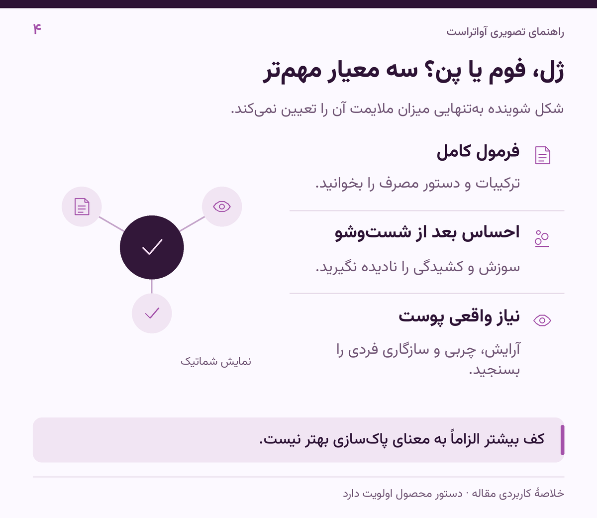 ژل، فوم یا پن؟ سه معیار مهم‌تر؛ کف بیشتر الزاماً به معنای پاک‌سازی بهتر نیست.